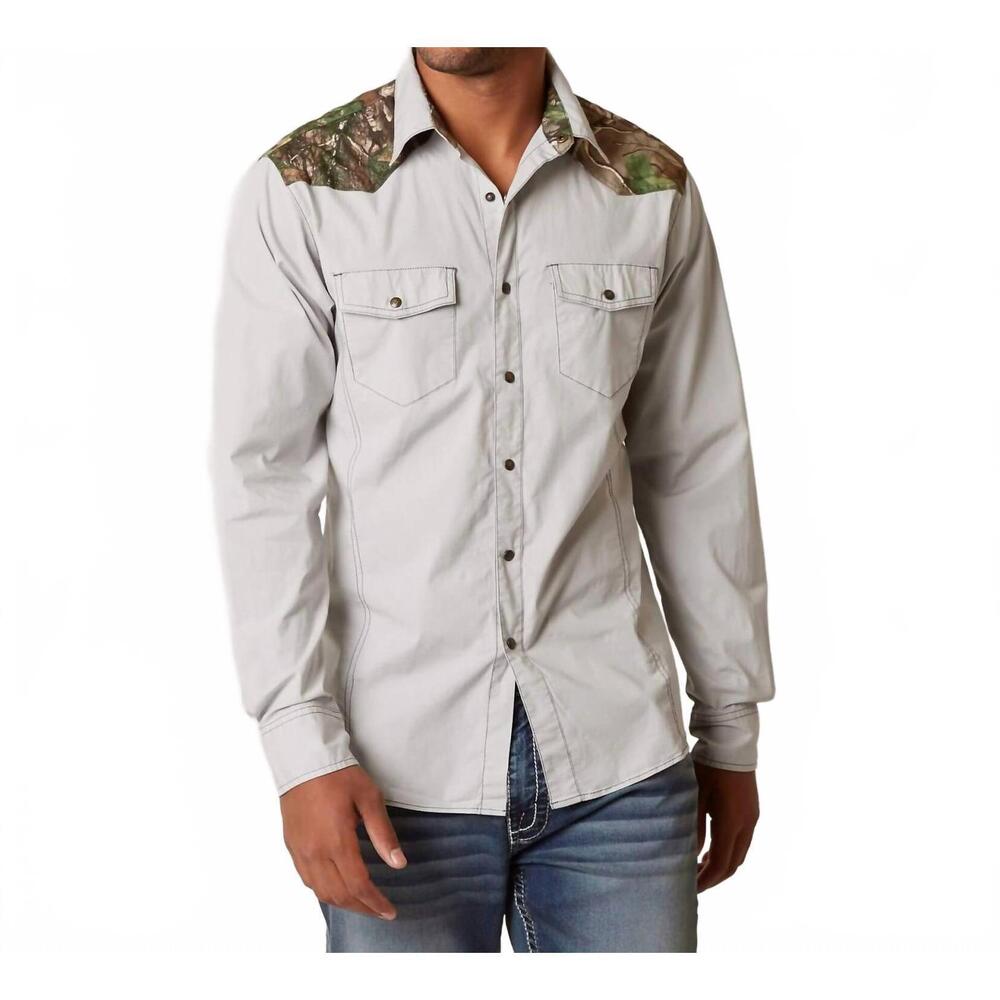 NEW AUSTIN SEASON realtree long sleeve camo stretch shirt in cool grey